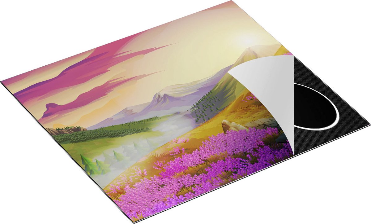 Chefcare Inductie Beschermer Lavendel Bloemen in de Bergen - Abstract - 60x52 cm - Afdekplaat Inductie - Kookplaat Beschermer - Inductie Mat