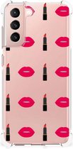 Telefoonhoesje Geschikt voor Samsung Galaxy S21 FE Hippe Hoesje met transparante rand Lipstick Kiss