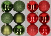 12x stuks kunststof kerstballen mix van appelgroen en rood 8 cm - Kerstversiering