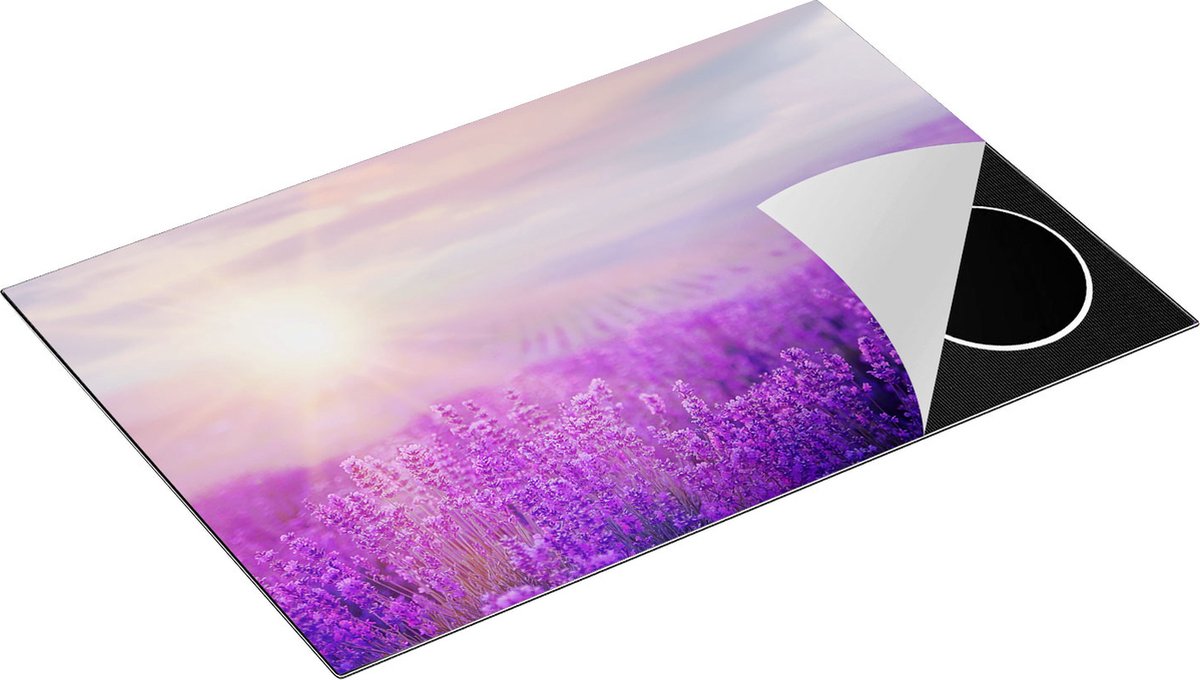 Chefcare Inductie Beschermer Bloemenveld met Paarse Lavendel - 80,2x52,2 cm - Afdekplaat Inductie - Kookplaat Beschermer - Inductie Mat