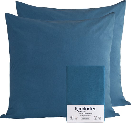 Taies d'oreiller Set de 2 Taies d'Oreiller Jersey Premium 60x60 cm - Housse de Coussin Super Douce - 100% Katoen - 150 g/m² - Blauw