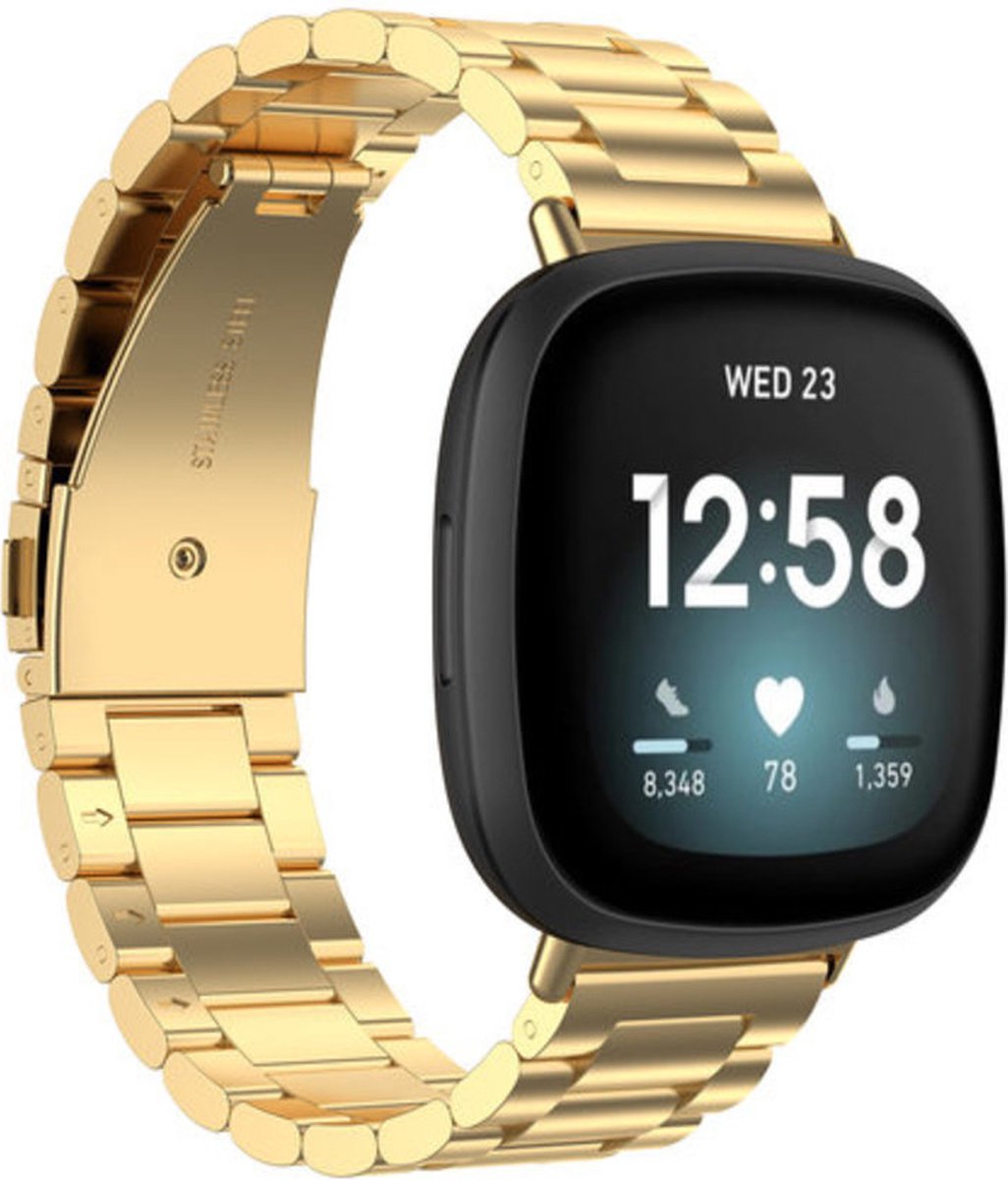 Bandje - Schakelbandje - goud van roestvrij staal, geschikt voor Fitbit Versa 3 en Sense