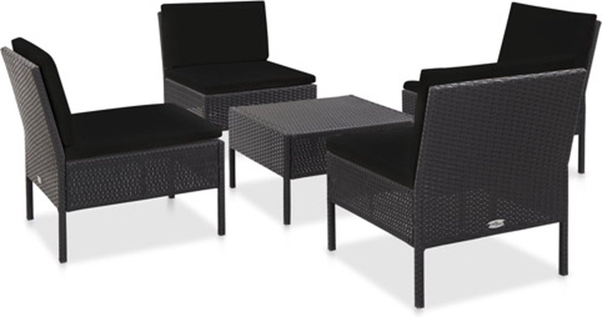 Bol.com vidaXL - 5-delige - Loungeset - met - kussens - poly - rattan - zwart aanbieding