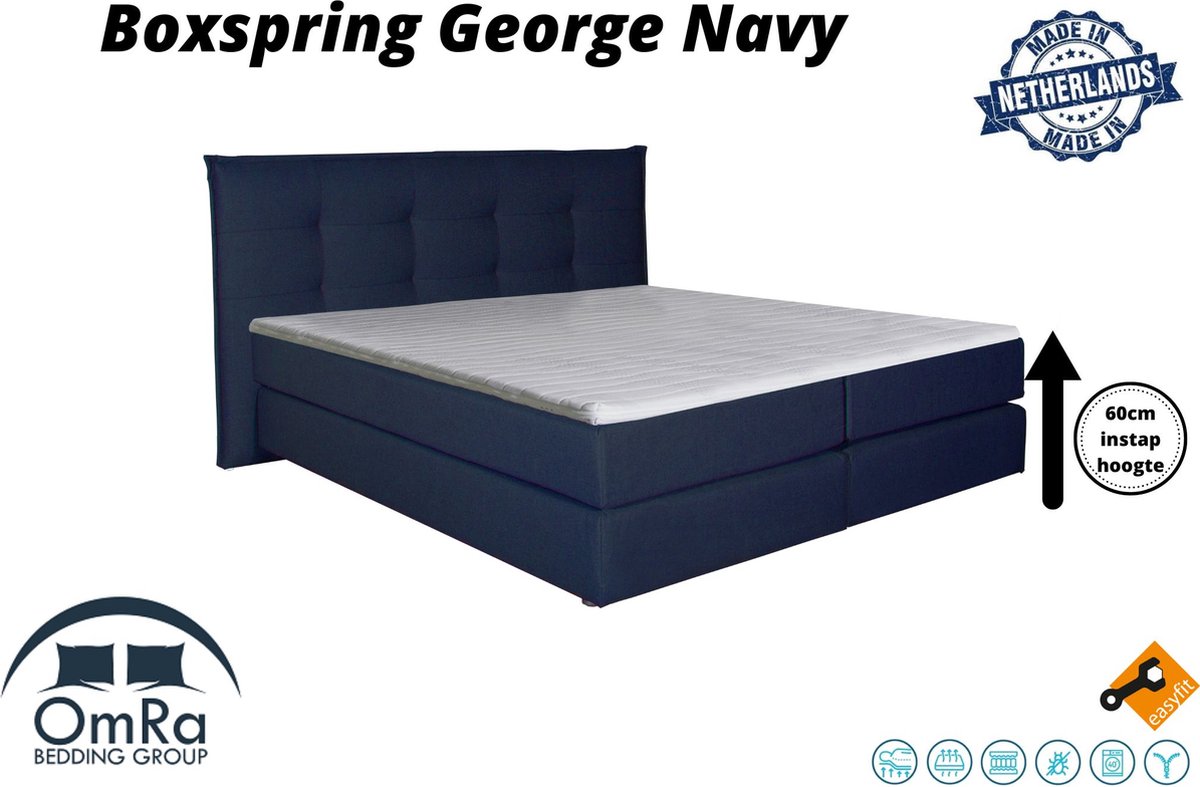 Omra - Complete boxspring - George Navy - 300x200 cm - Inclusief Topdekmatras - Hotel boxspring