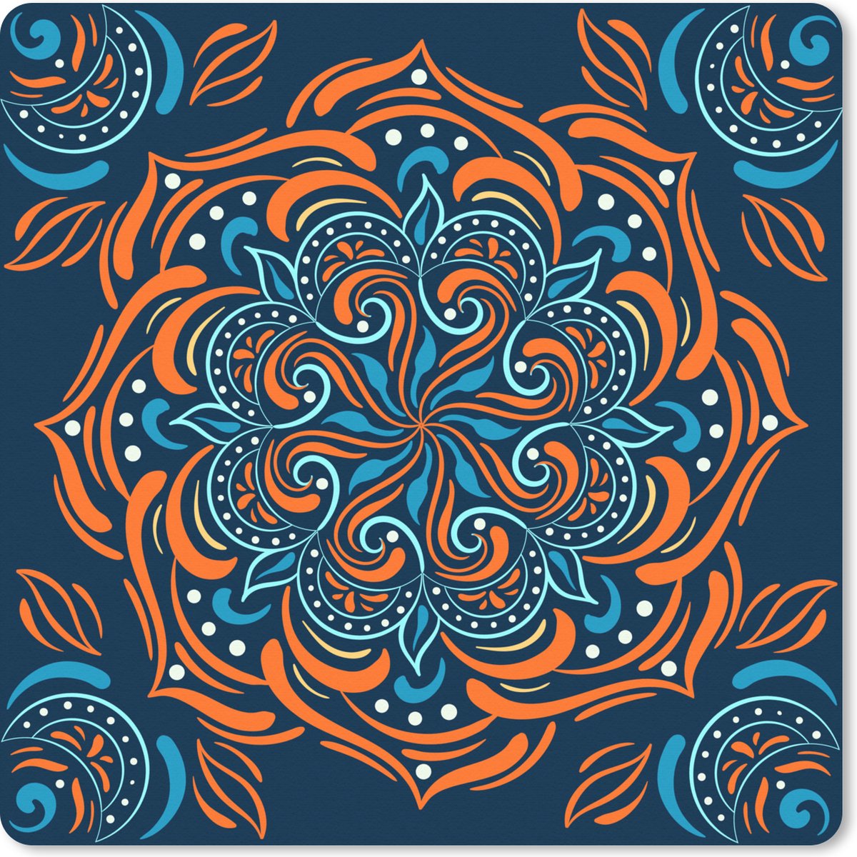 Muismat XXL - Bureau onderlegger - Bureau mat - Mandala - Oranje - Blauw - Patronen - 80x80 cm - XXL muismat