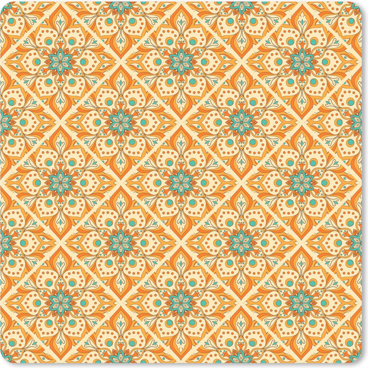 Muismat XXL 80x80 cm - Bureau onderlegger - Bureau mat Mandala - Boho - Bloemen - Oranje - Patroon - Bureaumat - Gaming mousepad xl - Bureaulegger groot - Computer deskmat