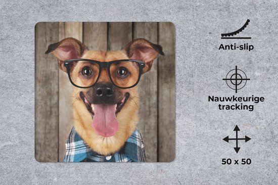 Muismat XXL 50x50 cm - Bureau onderlegger - Bureau mat Hond - Bril - Blouse - Hipster - Bureaumat - Gaming mousepad xl - Bureaulegger groot - Computer deskmat