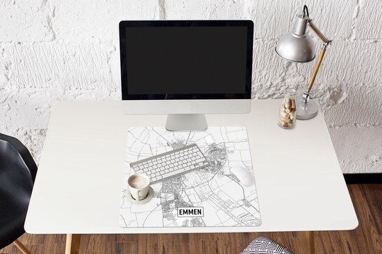 Muismat XXL 60x60 cm - Bureau onderlegger - Bureau mat Stadskaart Emmen - Bureaumat - Gaming mousepad xl - Bureaulegger groot - Computer deskmat