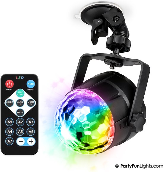 PartyFunLights - Lampe USB Party Projector Disco - 11 effets lumineux - ventouse incluse - télécommande incluse