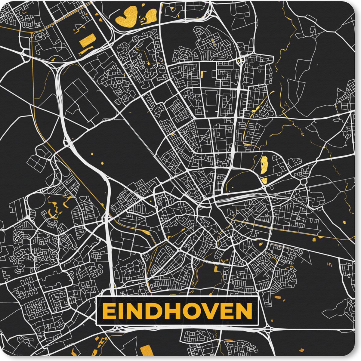 Muismat XXL 80x80 cm - Bureau onderlegger - Bureau mat Kaart - Eindhoven - Goud - Zwart - Bureaumat - Gaming mousepad xl - Bureaulegger groot - Computer deskmat