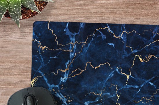 Tapis de souris XXL - Sous-main - Tapis de bureau - Marbre - Wit - Or - Luxe - 60x60 cm - Tapis de souris XXL