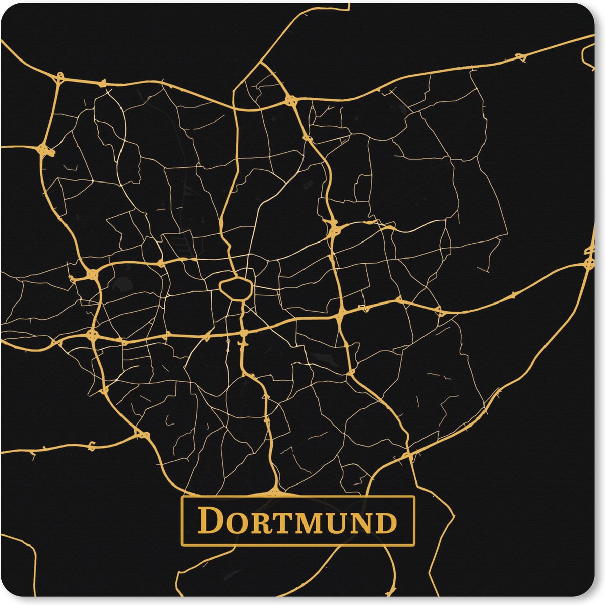 Muismat XXL 60x60 cm - Bureau onderlegger - Bureau mat Kaart - Dortmund - Goud - Zwart - Bureaumat - Gaming mousepad xl - Bureaulegger groot - Computer deskmat