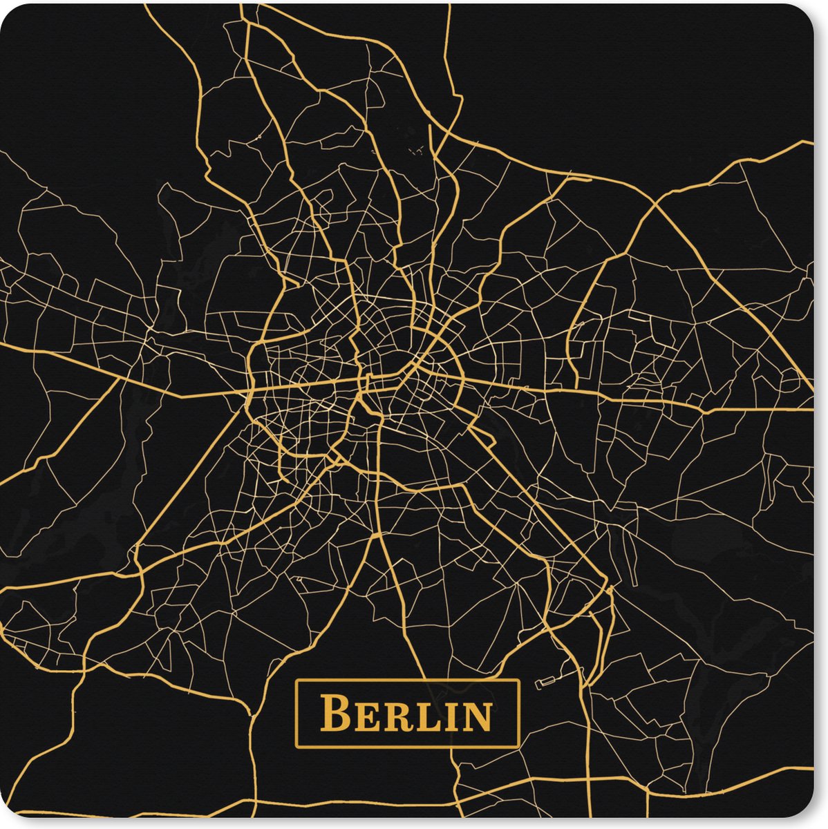 Muismat XXL 60x60 cm - Bureau onderlegger - Bureau mat Kaart - Berlijn - Goud - Zwart - Bureaumat - Gaming mousepad xl - Bureaulegger groot - Computer deskmat