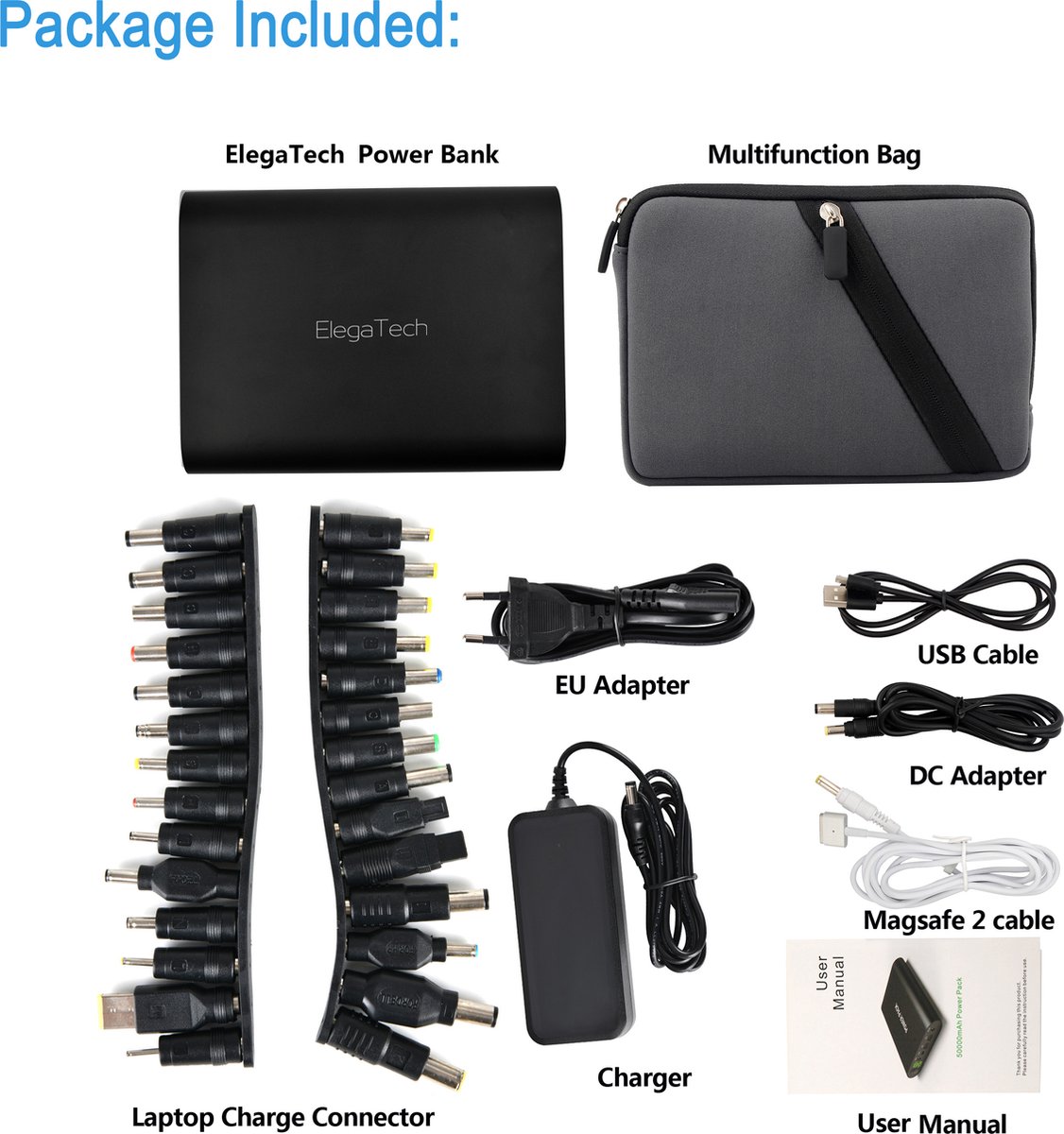 Krisdonia Batterie externe pour ordinateur portable 50 000 mAh Charge  rapide 3.0 Chargeur portable pour ordinateur portable, smartphone et autres