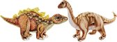 Set van 2x pluche speelgoed knuffels dinosaurussen Stegosaurus en Brontosaurus - Prehistorische knuffeldieren