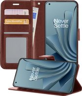 Hoesje Geschikt voor OnePlus 10 Pro Hoesje Book Case Hoes Portemonnee Cover Walletcase - Hoes Geschikt voor OnePlus 10 Pro Hoes Bookcase Hoesje - Bruin
