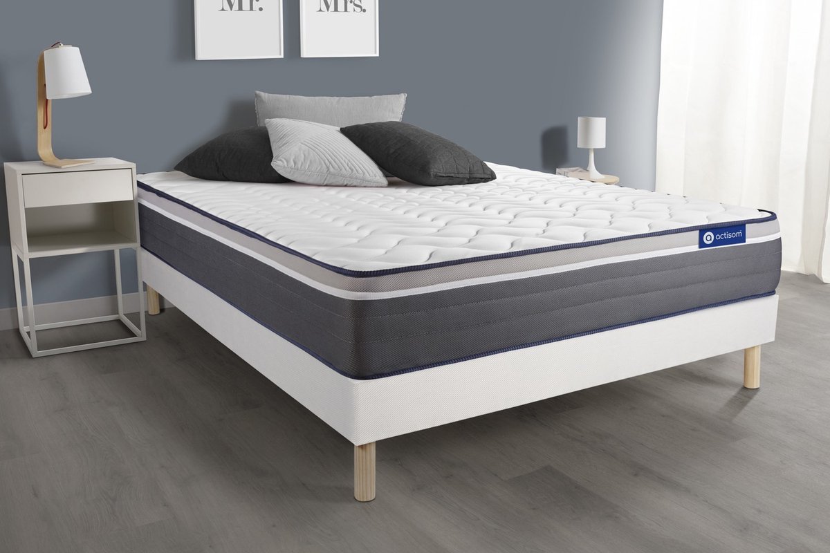 Complete boxspring met matras tweepersoons- Actisom Actiflex plus wit - Pocketveren en traagschuim - 120 x 195 cm