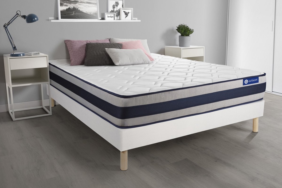 Complete boxspring met matras tweepersoons- Actisom Actimemo ergo wit - Traagschuim - 160 x 210 cm