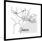Fotolijst incl. Poster Zwart Wit- Stadskaart - Fréjus- Frankrijk - Kaart - Plattegrond - Zwart wit - 40x40 cm - Posterlijst