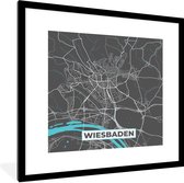 Fotolijst incl. Poster - Stadskaart – Plattegrond – Duitsland – Blauw – Wiesbaden – Kaart - 40x40 cm - Posterlijst