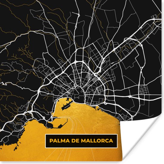 Poster Mallorca - Stadskaart - Plattegrond - Goud - Kaart - 100x100 cm XXL