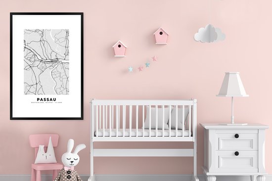 Fotolijst incl. Poster - Passau - Stadskaart - Plattegrond - Duitsland - Kaart - 80x120 cm - Posterlijst