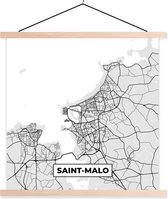 Posterhanger incl. Poster - Schoolplaat - Frankrijk – Plattegrond – Kaart – Saint-Malo – Stadskaart - 120x120 cm - Blanke latten - Plattegrond