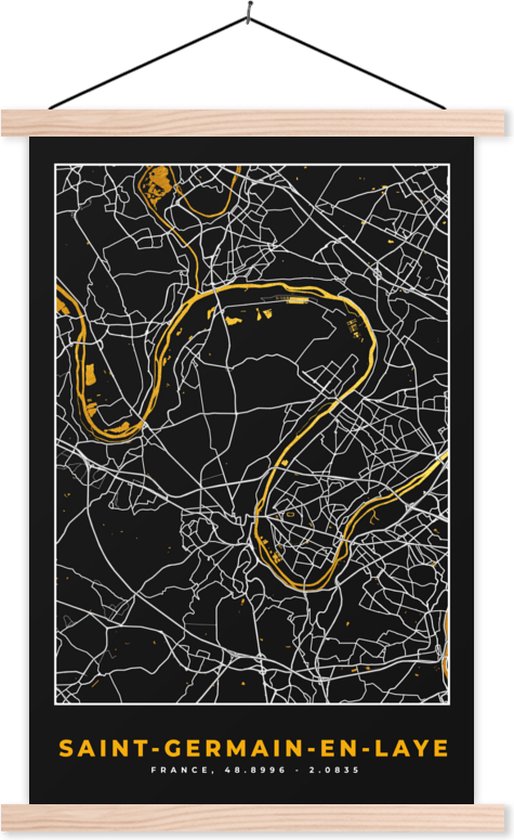 Support pour affiche avec affiche 60x90 cm - Affiche scolaire - Plan de ville - France - Saint-Germain-en-Laye - Plan de ville - Affiche textile - Lattes vierges - Plan de ville