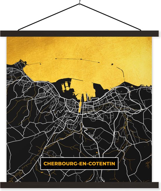 Porte-affiche avec affiche - Affiche scolaire - Plan d'étage - Carte - Plan de ville - France - Cherbourg-en-Cotentin - 40x40 cm - Lattes noires