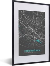Fotolijst incl. Poster - Ibbenbüren – Stadskaart – Blauw – Plattegrond – Stadskaart – Kaart - Duitsland - 40x60 cm - Posterlijst