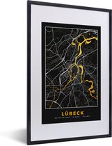 Fotolijst incl. Poster - Lübeck - Plattegrond - Goud - Stadskaart - Kaart - Duitsland - 40x60 cm - Posterlijst