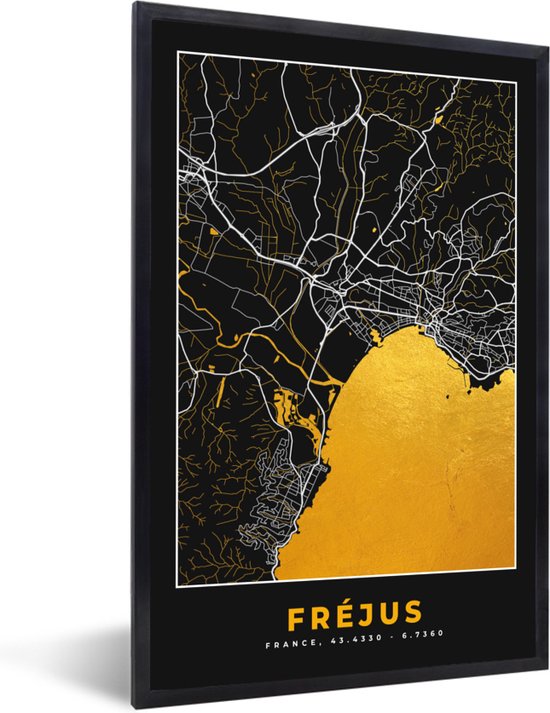Cadre photo avec affiche - Carte - Fréjus - Carte - France - Plan de la ville - 40x60 cm - Cadre pour affiche