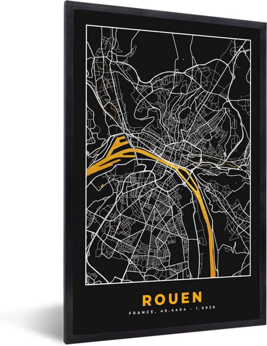 Affiche avec cadre Plan - Rouen - Plan de ville - France - Plan d'étage -  20x30 cm | bol.com