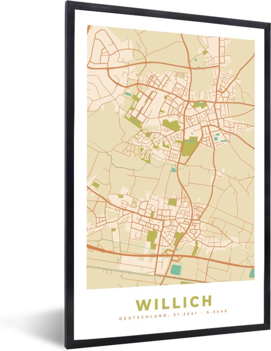 Cadre photo avec affiche - Willich - Carte - Vintage- Plan de la ville - Plan d'étage - 40x60 cm - Cadre pour affiche
