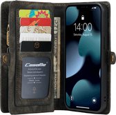 iPhone 13 Mini Bookcase hoesje - CaseMe - Effen Zwart - Leer - Portemonnee met 11 Vakjes voor Pasjes en Ritsvak