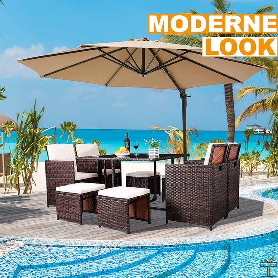 Ensemble de jardin de Luxe Happyment® - 4 à 8 personnes - Ensemble salon de jardin - Coussins lavables - Table de jardin avec chaises - Ensembles de jardin de jardin - Salon de jardin