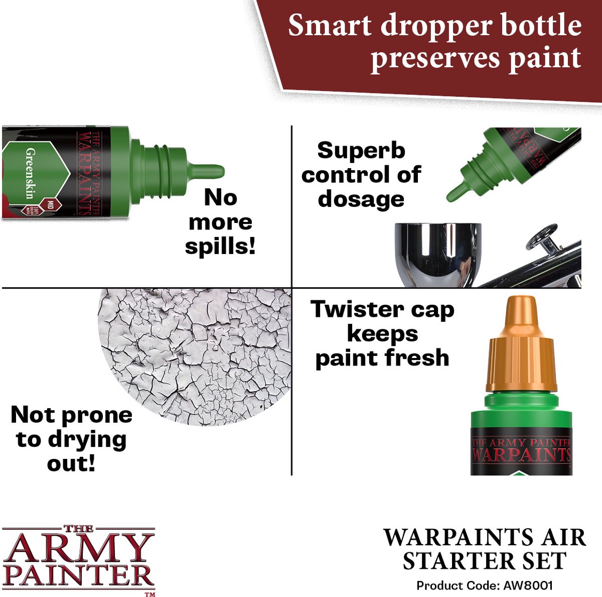 The Army Painter Warpaints Air Starter Set, 12 Warpaints in 18 ml druppelflessen (inclusief 1 metallic, 1 grijze 100 ml primer), acrylverf niet-giftige airbrushverf op waterbasis Acrylverfset — afbeelding 3