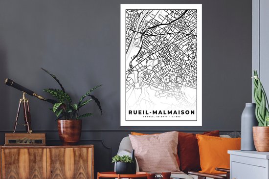 Stickers muraux - France - Carte - Carte - Plan de ville - Rueil-Malmaison - Zwart et blanc - 80x120 cm - Film adhésif