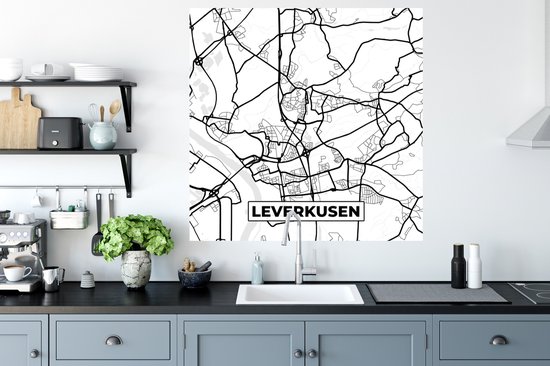 Stickers muraux - Film autocollant - Leverkusen - Plan de la ville - Carte - Carte - 100x100 cm - Film adhésif - Stickers muraux Chambre d'enfant - Papier peint autocollant XXL - Papier peint autocollant - Film autocollant