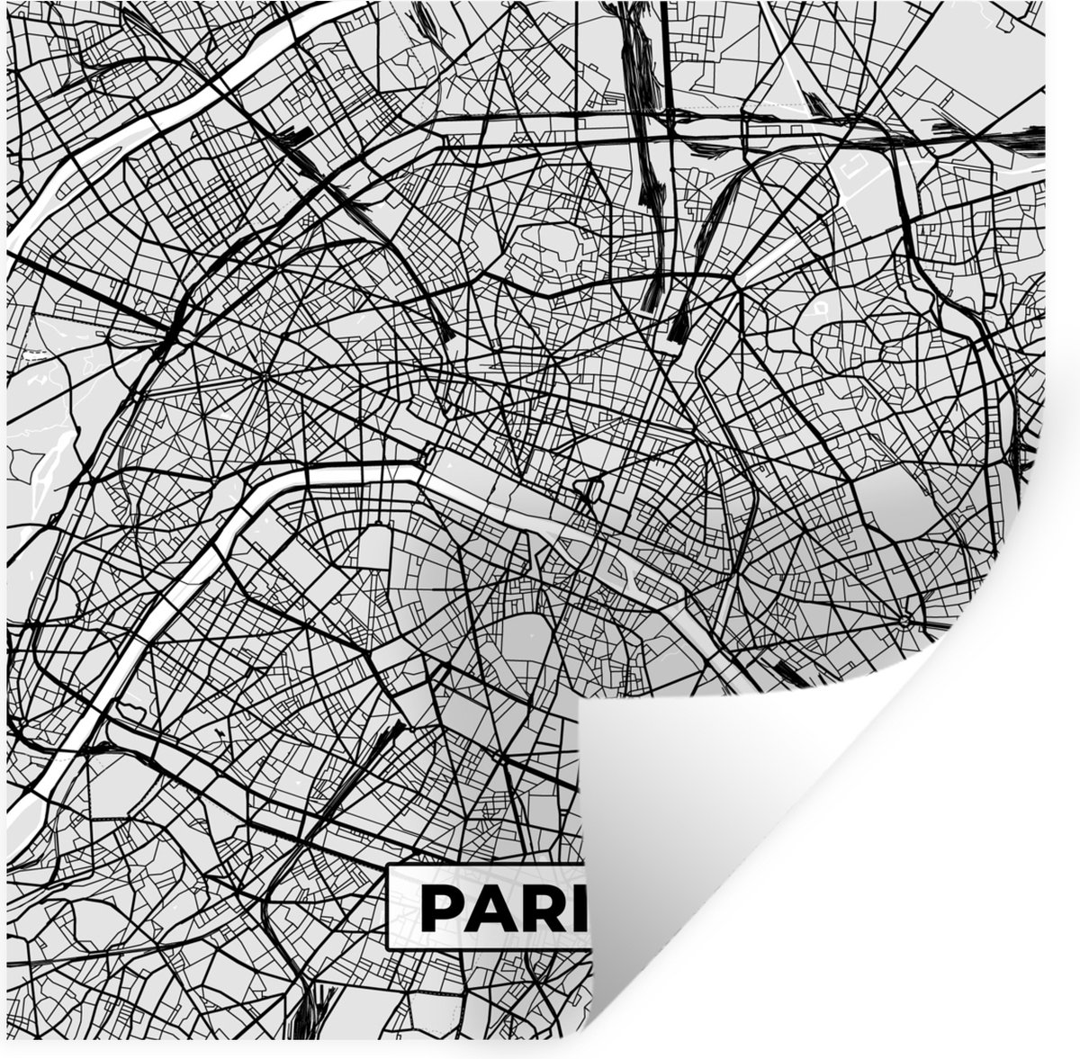 Muurstickers - Sticker Folie - Frankrijk - Plattegrond - Kaart - Parijs - Stadskaart - 100