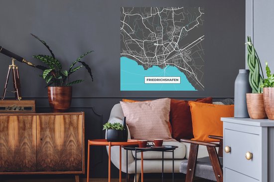 Stickers muraux - Allemagne - Blauw - Friedrichshafen - Plan de la ville - Carte - Plan d'étage - 50x50 cm - Feuille adhésive