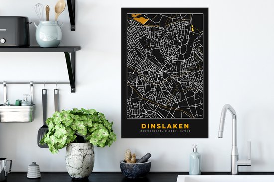 Stickers Stickers muraux - Allemagne - Black and Gold et Or - Dinslaken - Plan de la ville - Carte - Plan d'étage - 40x60 cm - Feuille adhésive