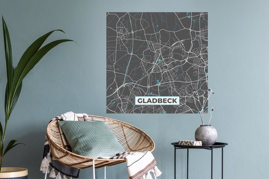 Stickers muraux - Plan de la ville - Carte - Gladbeck - Blauw - Allemagne - Carte - 80x80 cm - Feuille adhésive