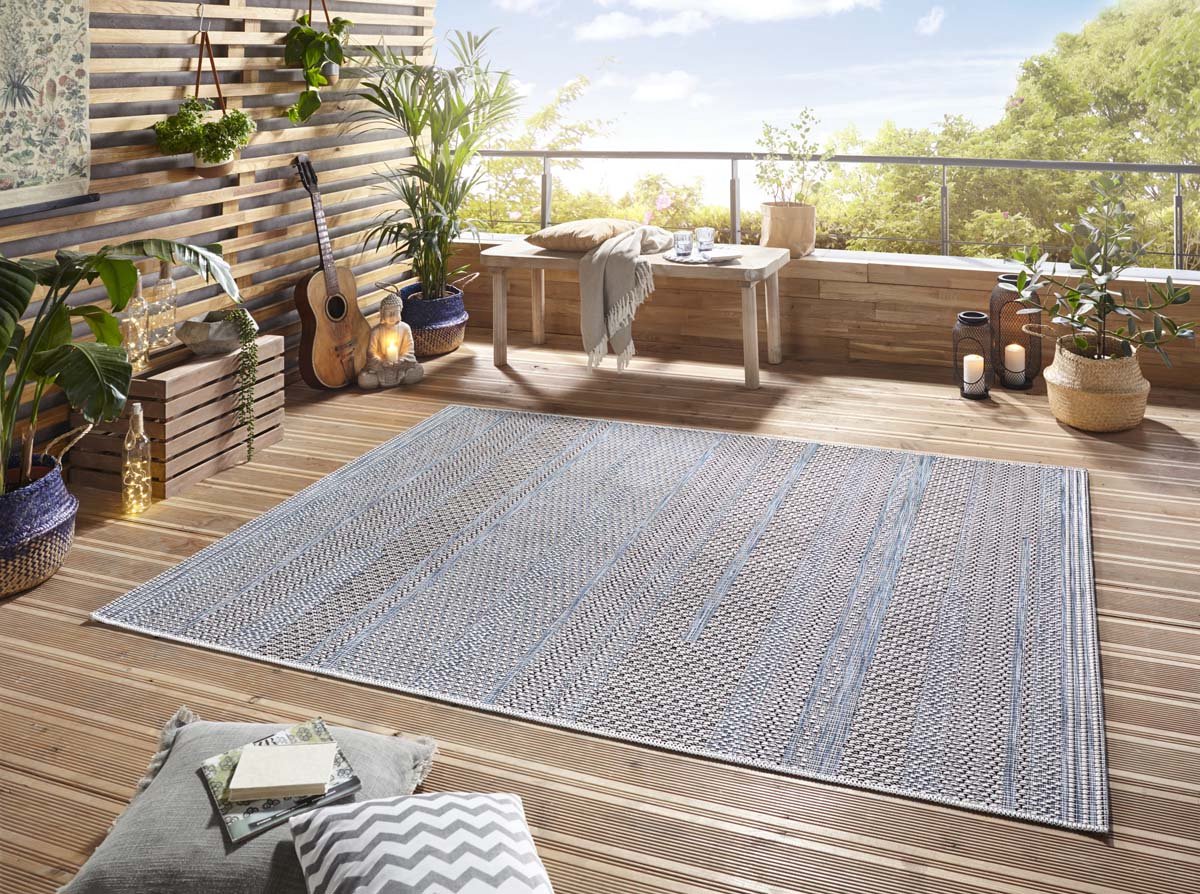 Elle Decoration buiten vloerkleed Marne - crème/blauw 77x150 cm