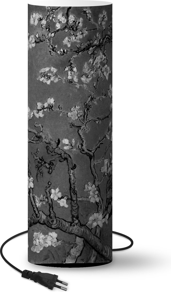 Lamp - Nachtlampje - Tafellamp slaapkamer - Amandelbloesem - Van Gogh - Zwart Wit - 60 cm hoog - Ø19.1 cm - Inclusief LED lamp