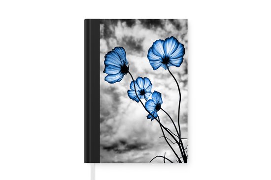 Carnet - Carnet d'écriture - Fleurs - Blauw - Zwart - Wit - Carnet - Format A5 - Bloc-notes