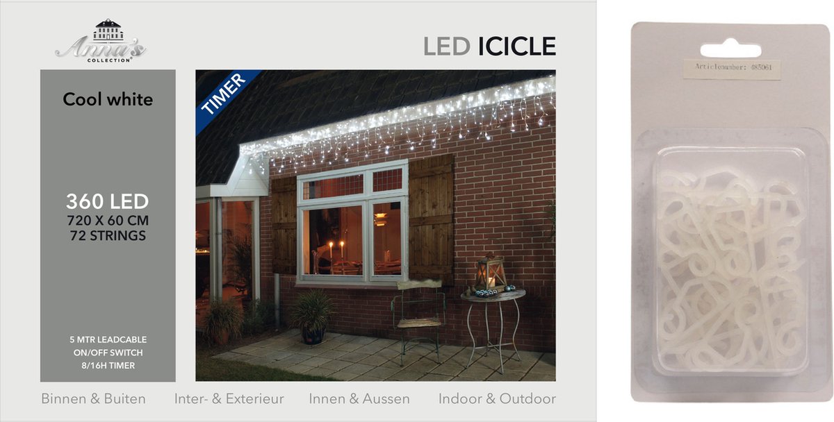 IJspegelverlichting helder wit 360 lampjes met dakgoot haakjes - Lichtsnoeren - Kerstverlichting