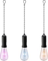 Set van 3x stuks blauwe, oranje en roze solar tuinverlichting hanglampen kunststof 20 cm