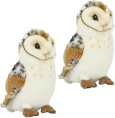 2x stuks pluche kerkuil knuffel vogel 20 cm speelgoed - Uilen bosdieren knuffels/knuffeldieren/knuffels voor kinderen