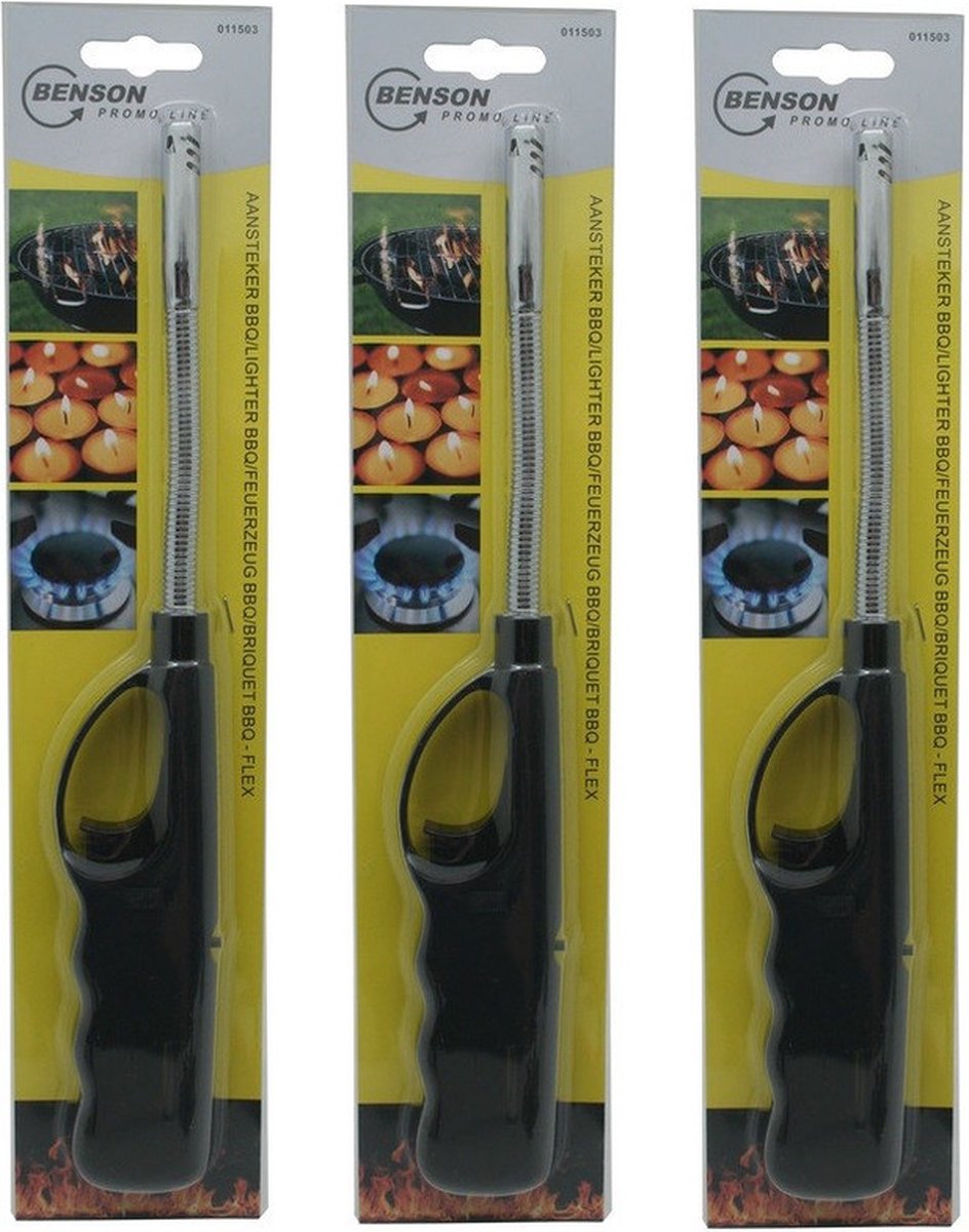 Goedkoopste 3x stuks gas/bbq/keuken/kaarsen aanstekers van 27 cm Stevige kwaliteit - Flexibele hals - Kinderslot